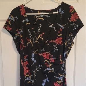 New York and Company Black Floral Print Dress Size Large